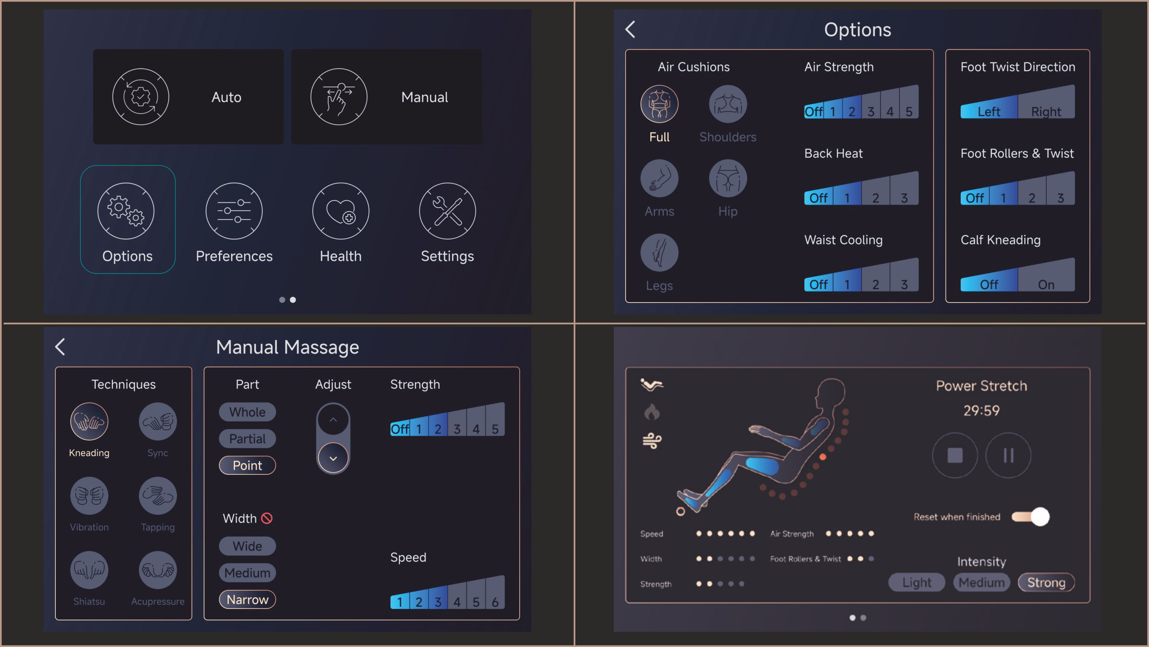 12 автоматических и 6 ручных программ  - Массажное кресло Bodo Grottesk Grey